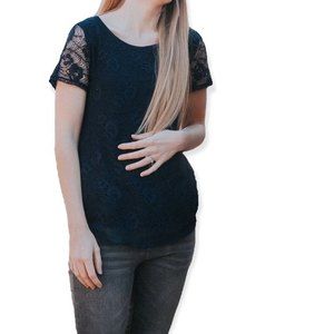 Leo & Nicole Navy Blue Formal Top with Lace